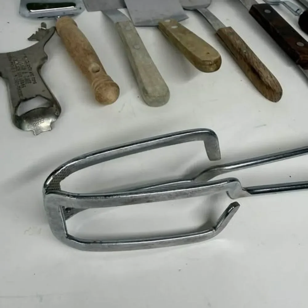 Vintage Wood Handle Kitchen Utensil Lot of 9 Stainless Steel